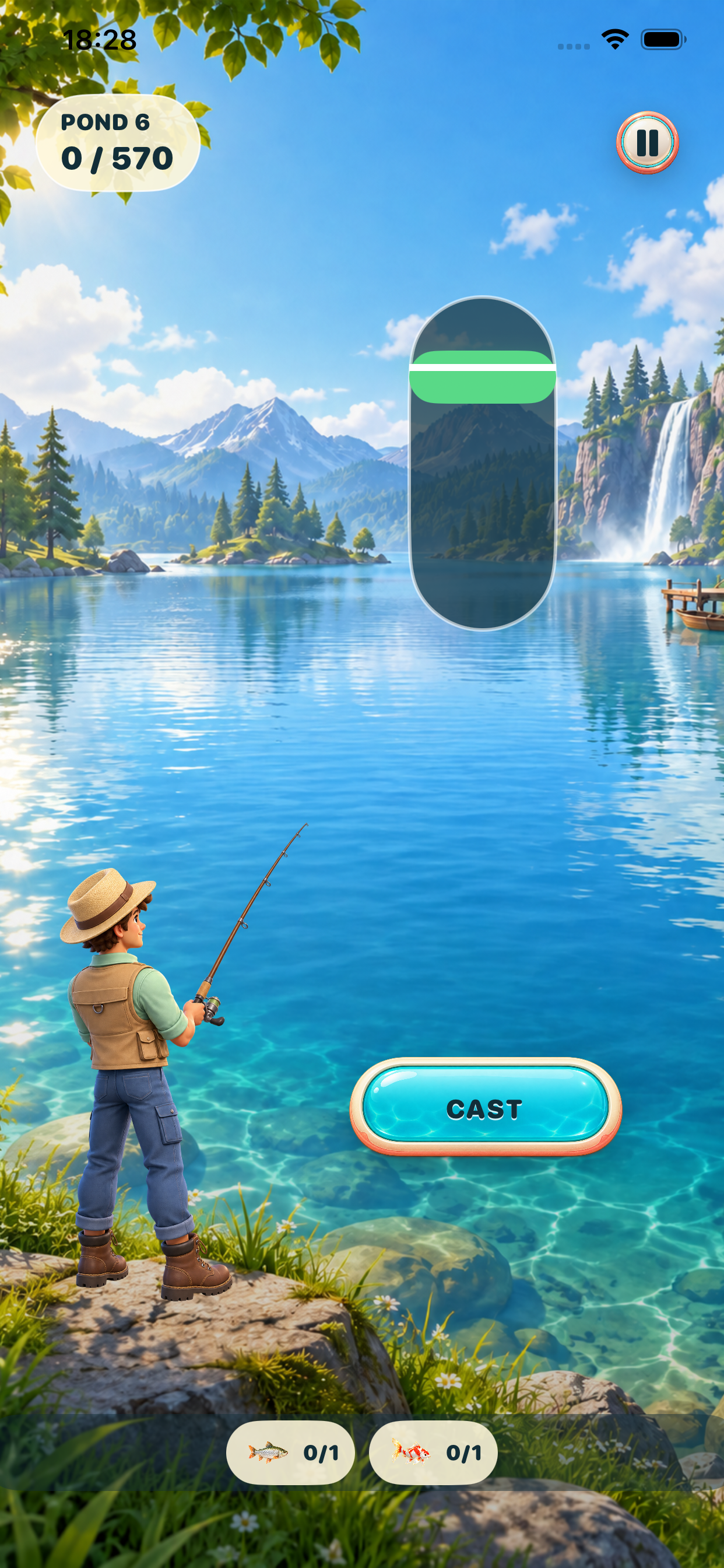 Pondkeeper casting meter and CAST button